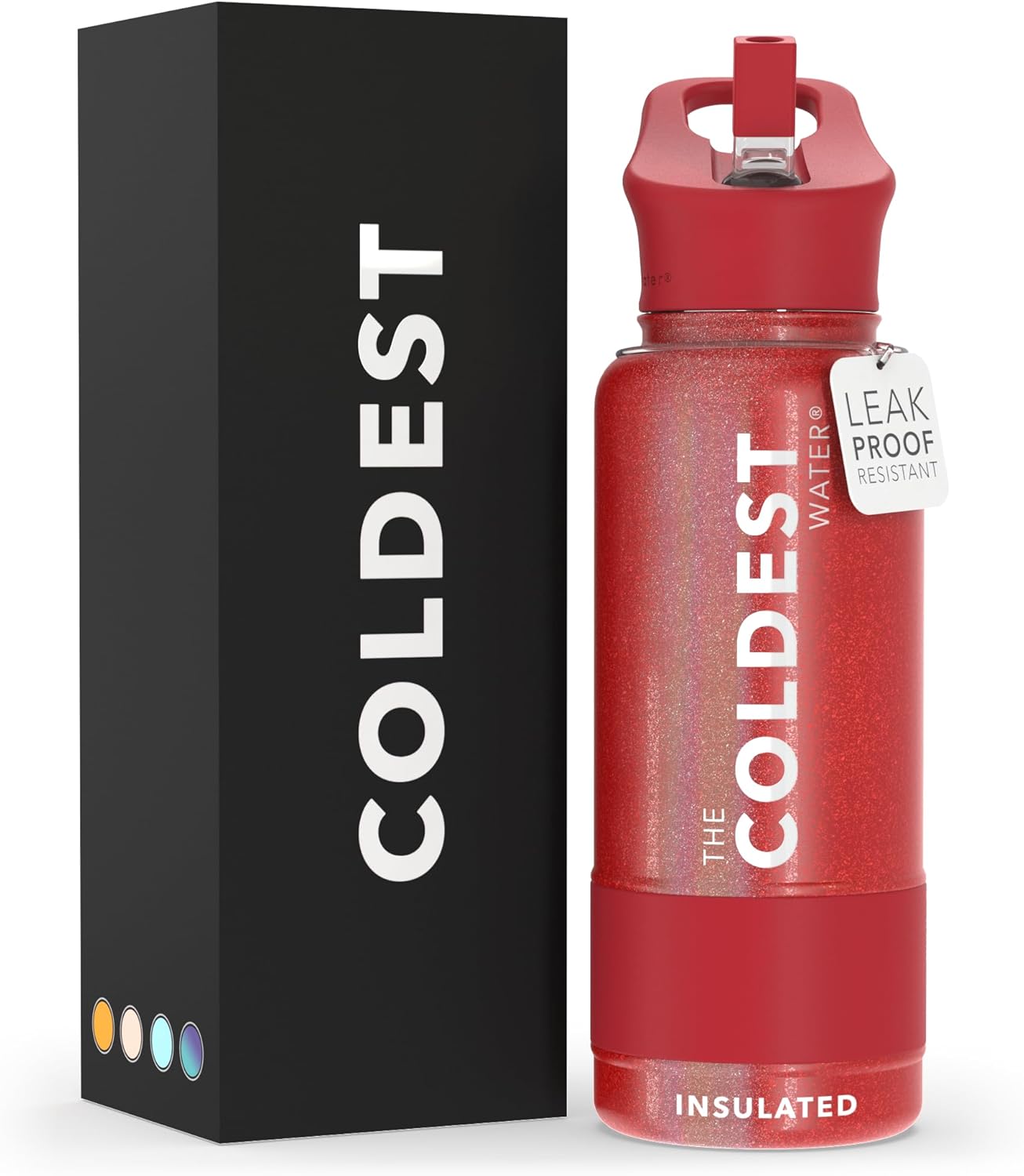 Coldest Insulated Water Bottle with Straw Lid – Stainless Steel Metal Insulated Bottle for Men & Women (Mars Red Glitter, 32 oz)