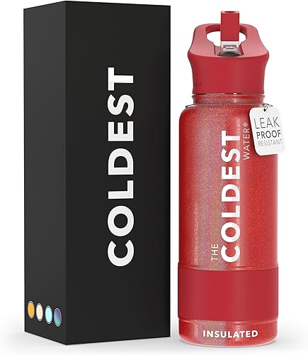 Miniatura 73 de Coldest - Botella de agua deportiva con tapa con popote y asa, a prueba de fugas, de acero inoxidable con aislamiento al vacío de doble pared,