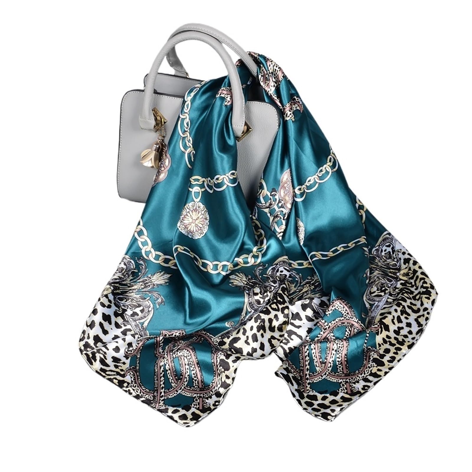 KHASCBNF Silk Scarf Silk Shawl Scarf Women Fashion Elegant Floral Square Satin Scarves Neck(Blue green)
