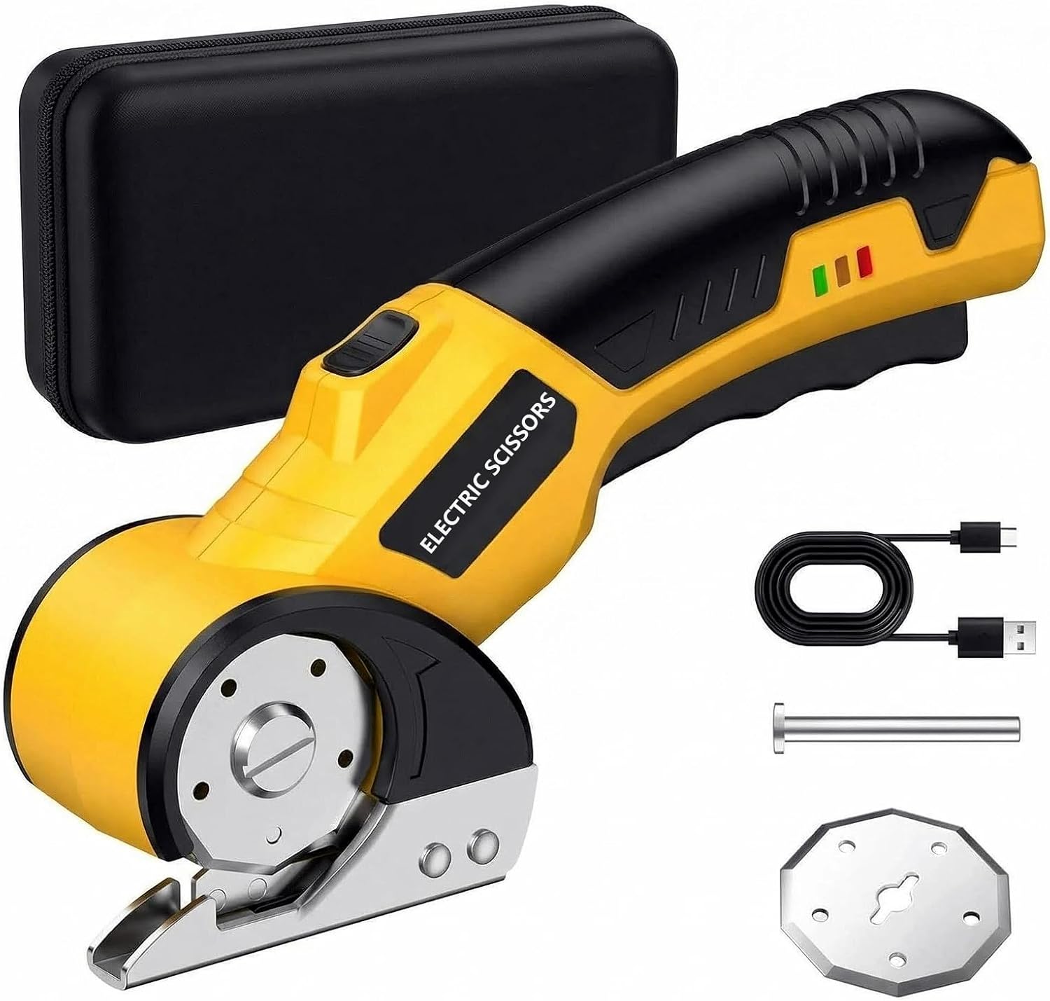 Cordless Electric Scissors with LED Worklight - 4V Power Cardboard Cutter with 2 Blades & Storage Case, 320 RPM Heavy Duty Scissors for Fabric, Leather, DIY, Ergonomic Design