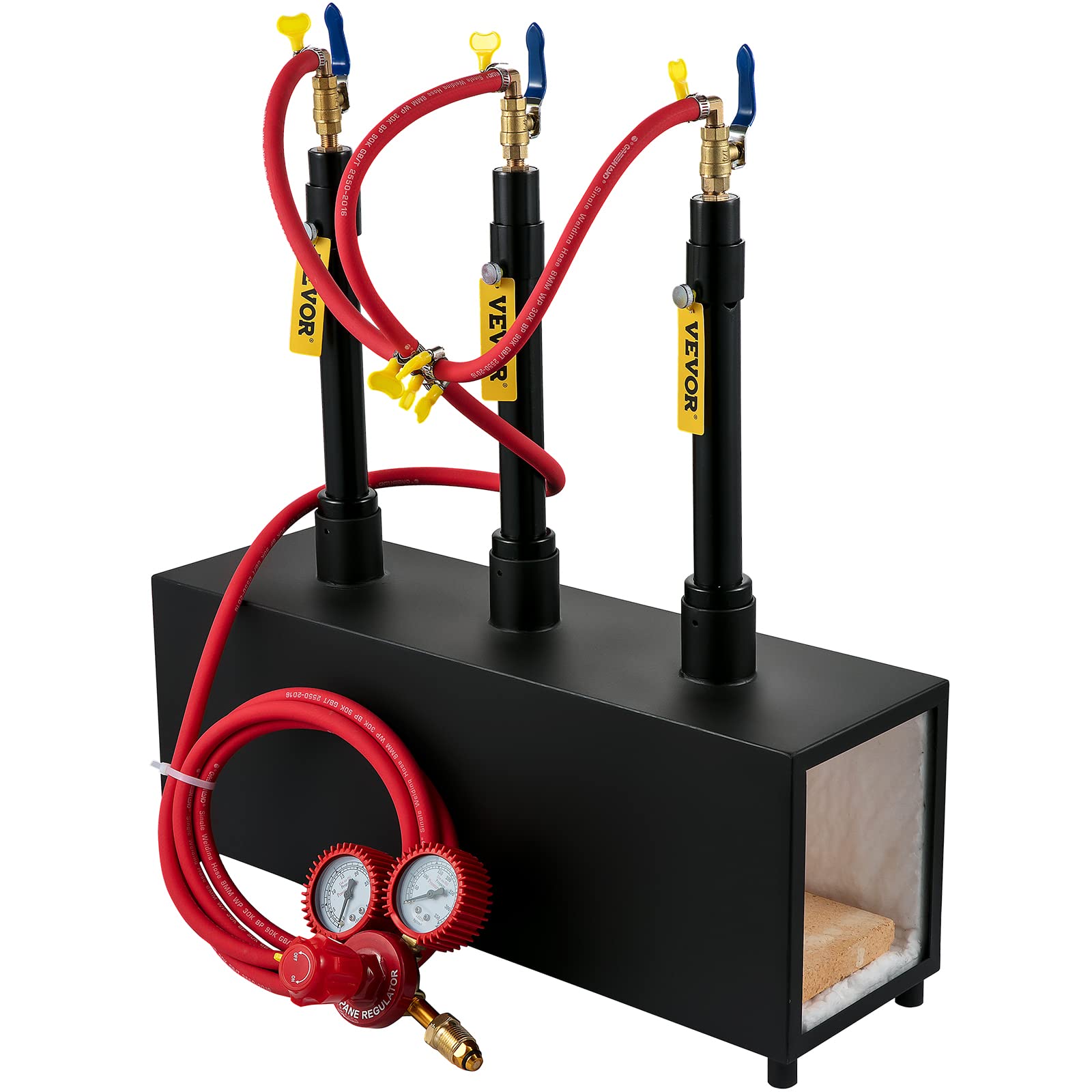 VEVOR Forge à Gaz Propane 15 L Four de Fusion Portable, avec 3 Brûleurs 4 Tuyaux de Gaz, 230,4 kW·h Chaleur Rapide Meilleur Effet d'Isolation pour Fabrication Couteaux Forgeage Métaux Noir