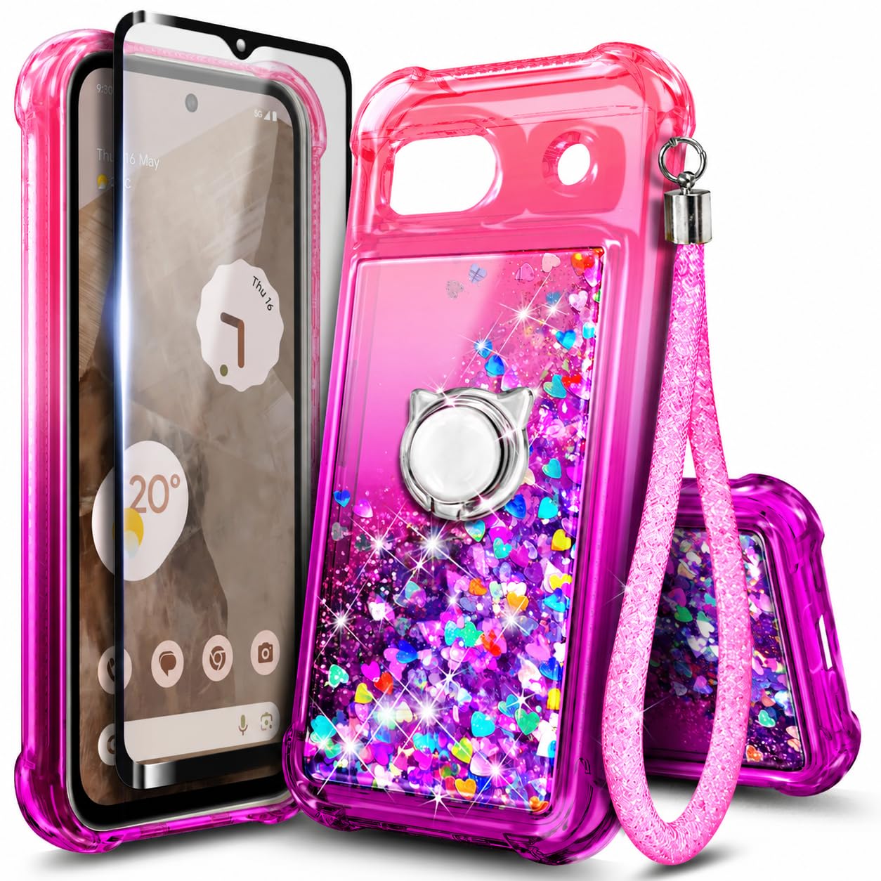 NGB Designed for Google Pixel 8a Case, Cute Liquid Glitter, Pink/Purple