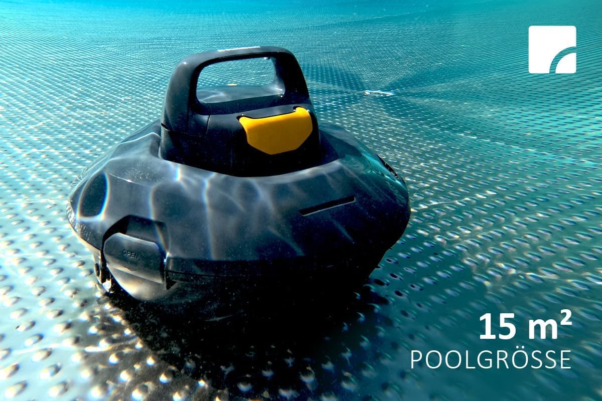 Steinbach Poolrunner ONE RXB 150 | Akku-Poolroboter für Becken bis 15 m² | 110 Min Laufzeit | 180 μm Ultrafeinfilter | für kristallklares Wasser | kompakt & effizient | für Salzwasser geeignet