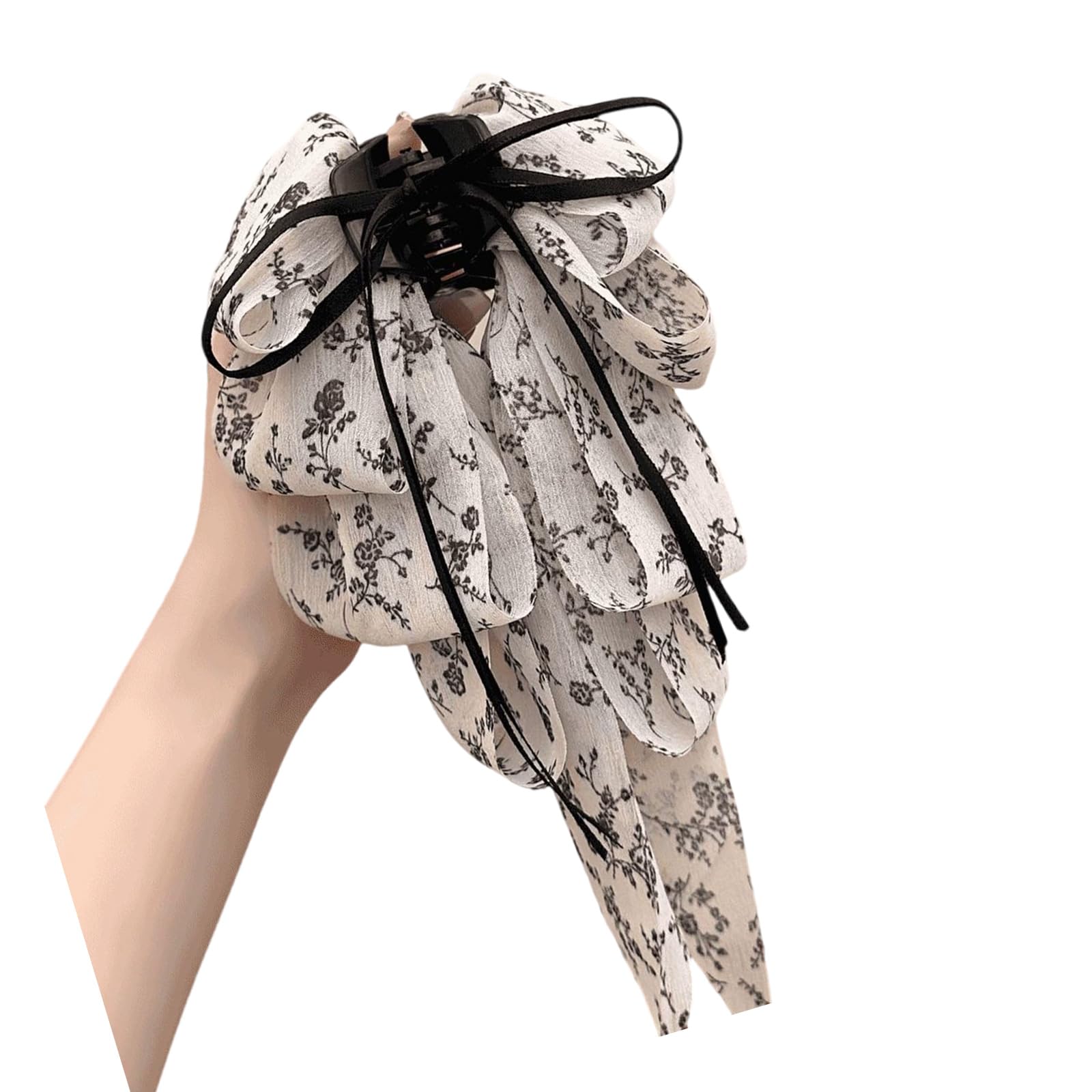 YUXITA Floral Print Bow Hair Clip For Women Soft Fabric Nonslip Ponytail Holder Stylish Accessories For Sports And Daily Use