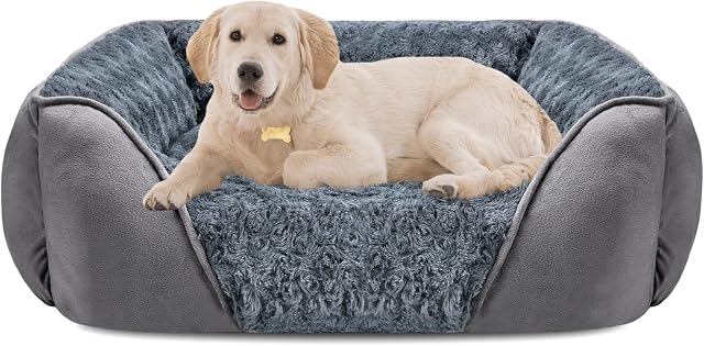 INVENHO Grand lit de chien pour les grands petits chiens moyens, Rectangle lit de chiens lavable, lit de Chien orthopédique, lit puppy doux et calmant Coudre de chien durable avec fond antidérapant L(30"x24"x9")