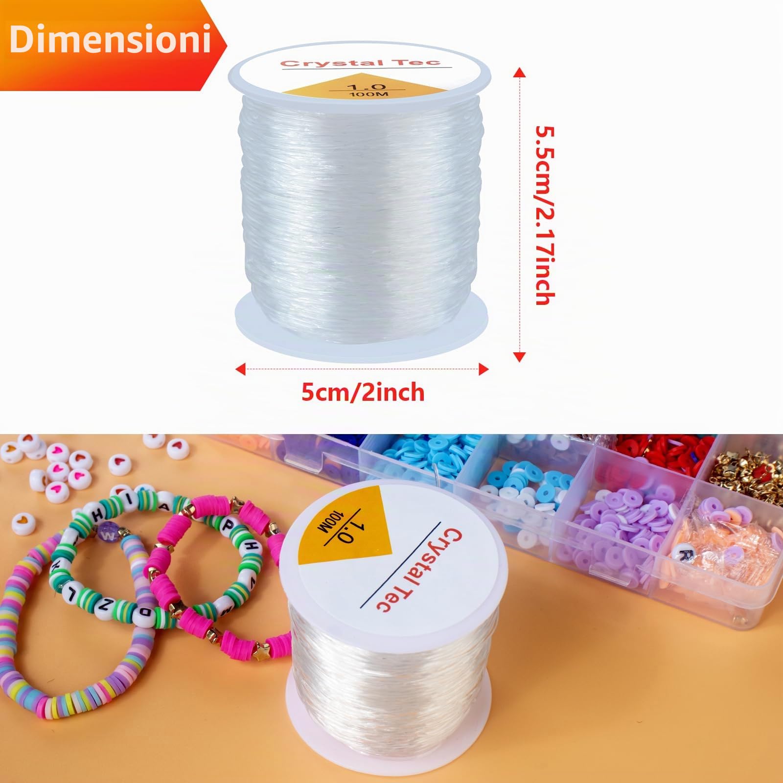 1 mm di filo elastico per bracciali, 100 metri di cristallo elastico per bracciali, perline, gioielli, fai da te, bracciali, collane