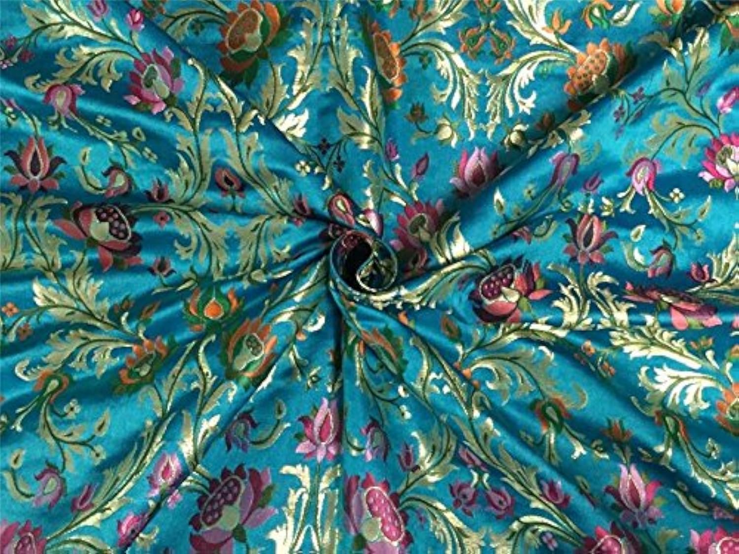 Tissu brocart lourd de soie bleu rouille pour haute couture élégante