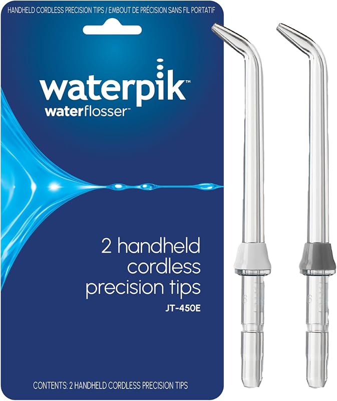Puntas de repuesto Waterpik Handheld Water Flosser Precision, 2 unidades JT-450E | Cabezales de boquillas de recarga originales de la marca Waterpik para la salud de las encías todos los días, colores variados, reemplazar cada 6 meses