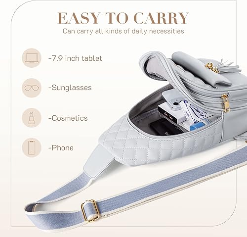 Miniatura 3 de Missnine Riñonera acolchada de piel sintética para mujer, bolsa cruzada de moda, bolsa de pecho, senderismo, ciclismo, viajes, con borla