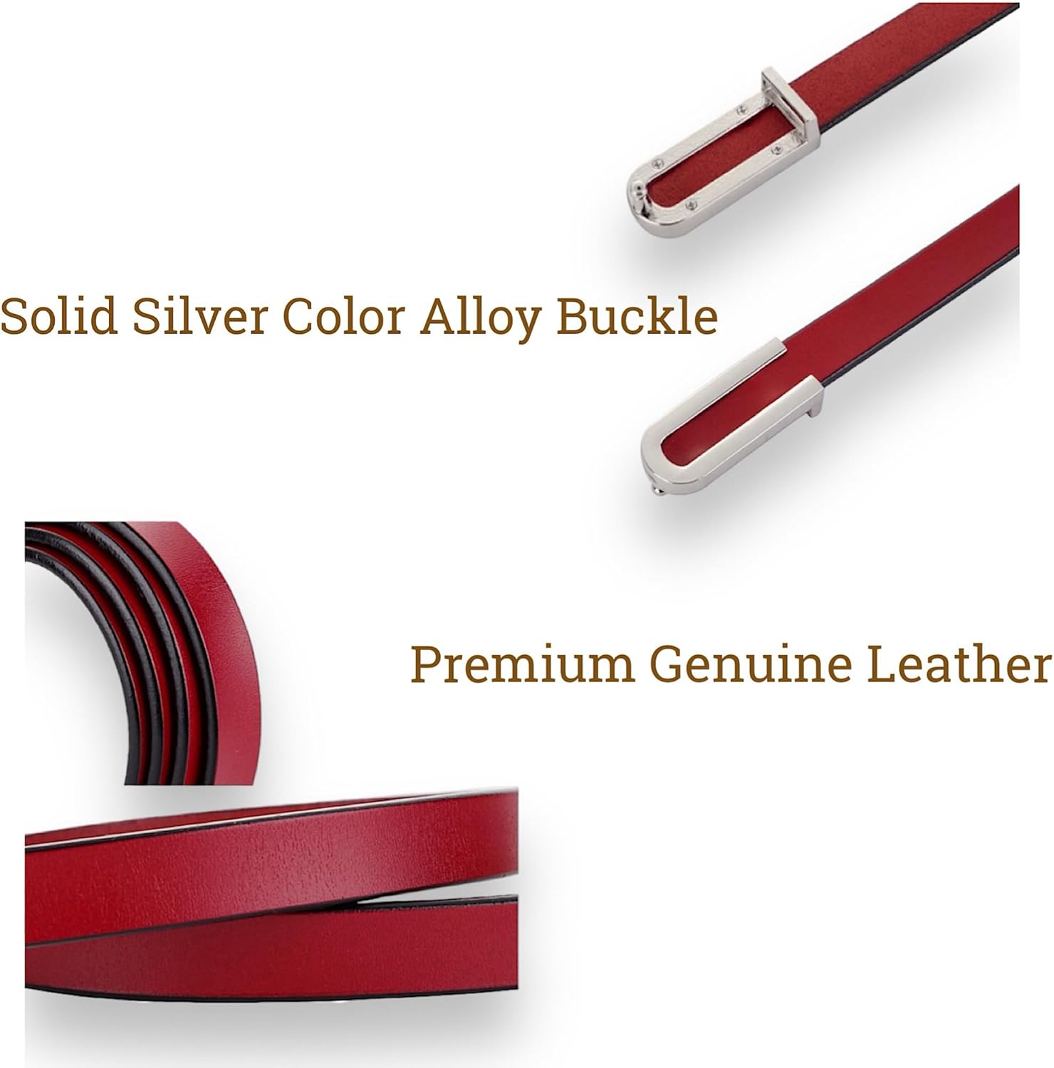 Women's Belt Fashion Skinny Slim Soft Genuine Leather Belts Waistband Thin Waist Belt Silver Chrome Alloy Buckle - Image 7