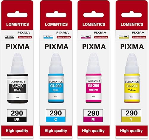 GI-290 - Botellas de tinta (4 unidades, negro cian magenta amarillo) - Lometic GI290 GI-290 repuesto de repuesto de tinta para impresora Canon PIXMA
