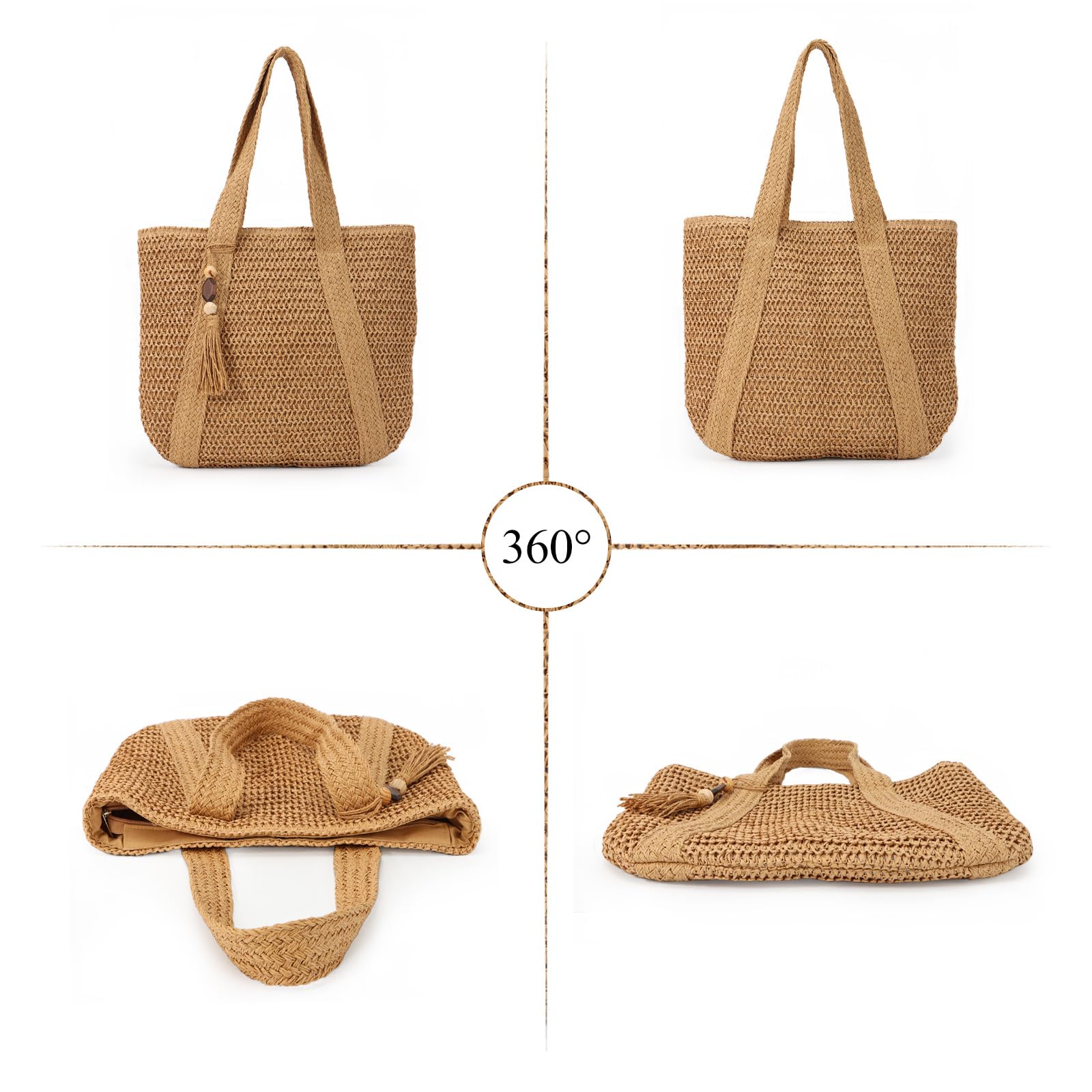 Été tissé sac à main paille sac de plage Fringe grand sac à main paille