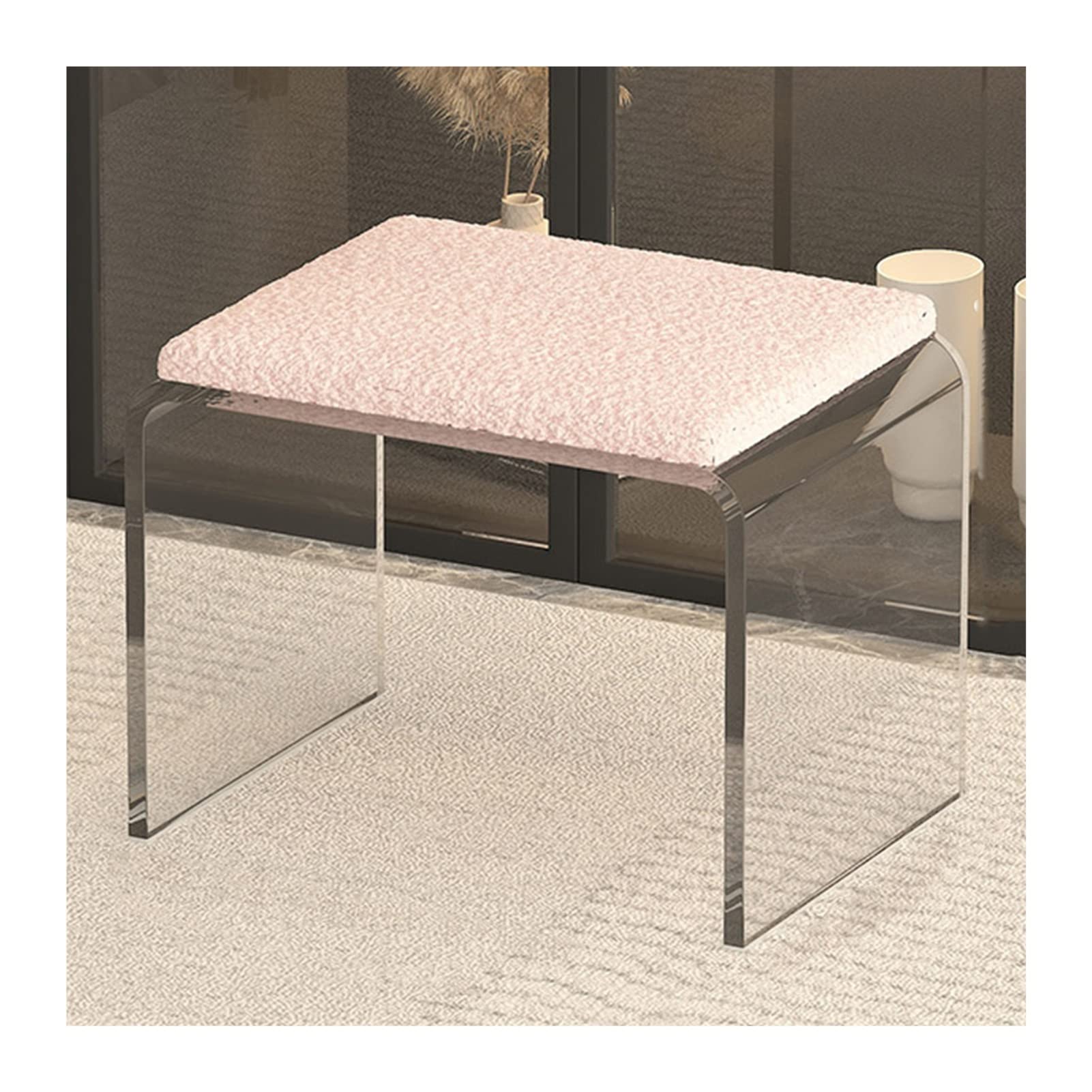 MSHGSKU Acrylic Vanity Stool with Cushion, Modern Creative Foot Rest Ottoman for Living Room and Makeup Room