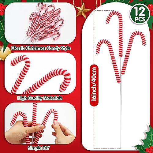 Miniatura 2 de 12 adornos de bastón de caramelo de peluche de Navidad de 16 pulgadas, púas de árbol de Navidad, decoración a rayas, decoración para el hogar,