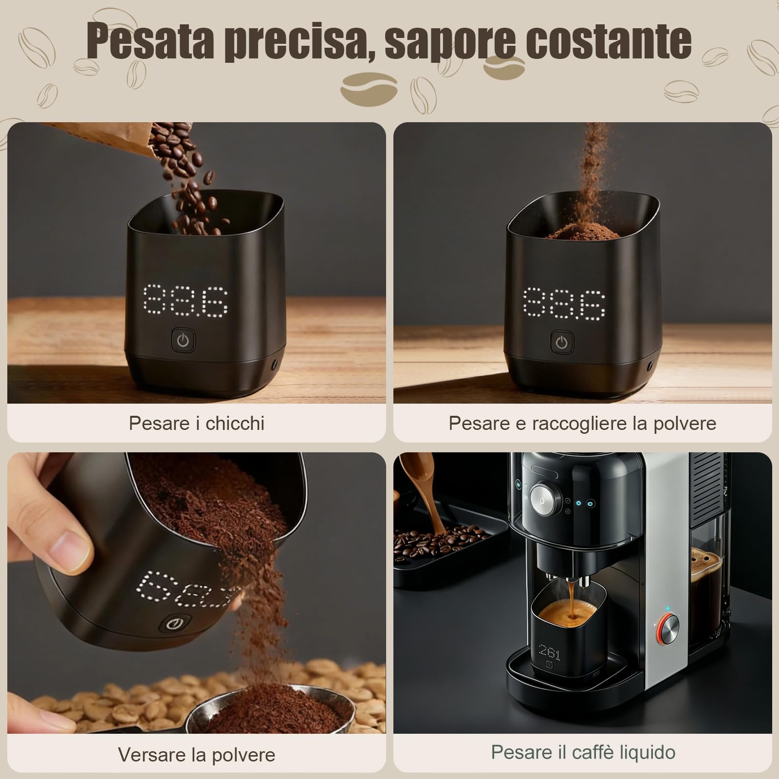 Bilancia di Precisione per Caffè | Misurazione Ultra-Precisa per Espresso, Precisione 0,1 g, Durata della Batteria: 60 Giorni | Bilancia con Display adatta per Caffè Espresso,Chicchi di Caffe, Spezie