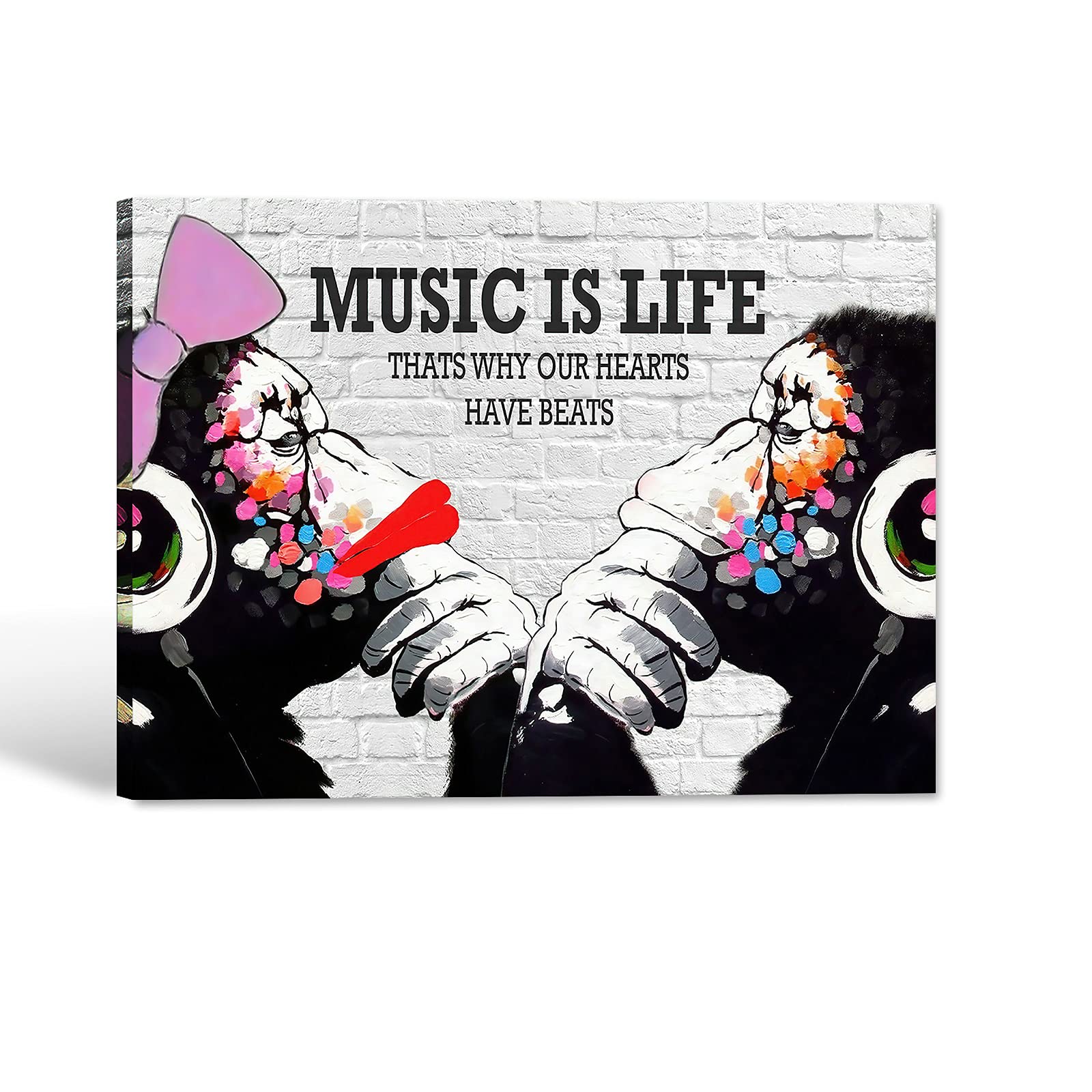 MoJom Banksy Canvas Wall Art, Colorful DJ Monkey Chimp Poster Pictures for Living Room Decor, Street Art Canvas Graffiti, Modern Pop Framed Artwork for Home Wall Decor (18x24 Inches)