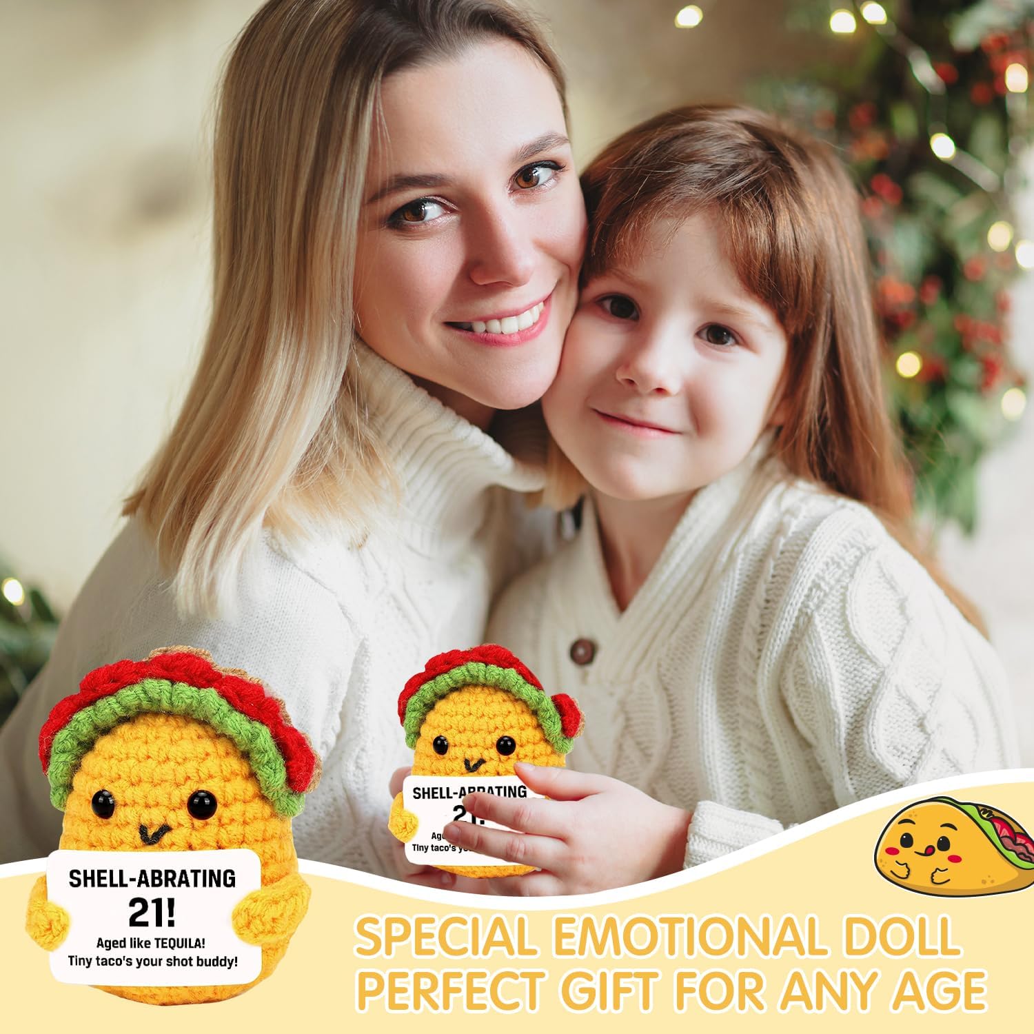 21st Birthday Gifts Taco Doll for Woman Man, Happy 21th Crochet Plush Gifts from Friends, Funny Taco Doll with Card, Sweet Birthday Party Decorations Present, Handmade Gift for Daughter - Image 5