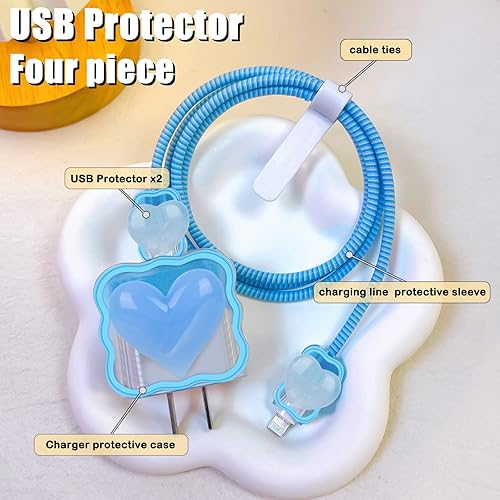 Miniatura 2 de DiyGody Protector de cable Waves para cargador de iPhone, bonito diseño de corazón de mármol 3D, cubierta de cargador USB de línea de datos,