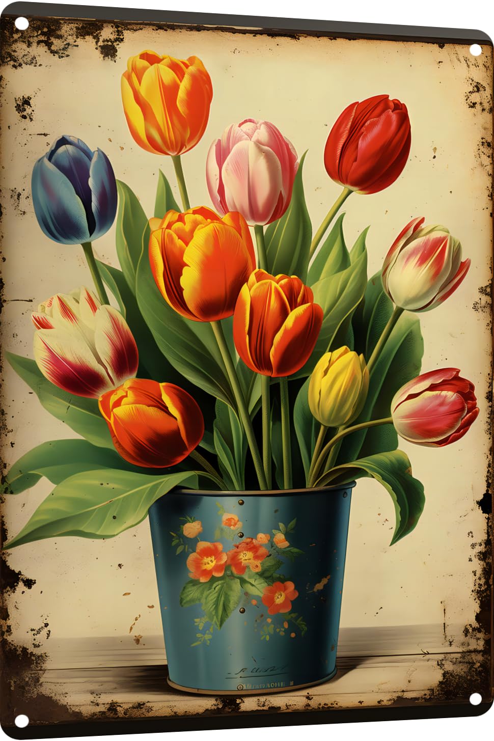 Preeklen Tin Sign 052 Vintage Metal Tin Sign, Tulip Botanical Print, Spring Flowers Wall Decor, Purple Gardener Gift, Home Decor, Funny Novelty Kitchen Bar Garden Farm Wall Art Tin Signs 8X12 Inch