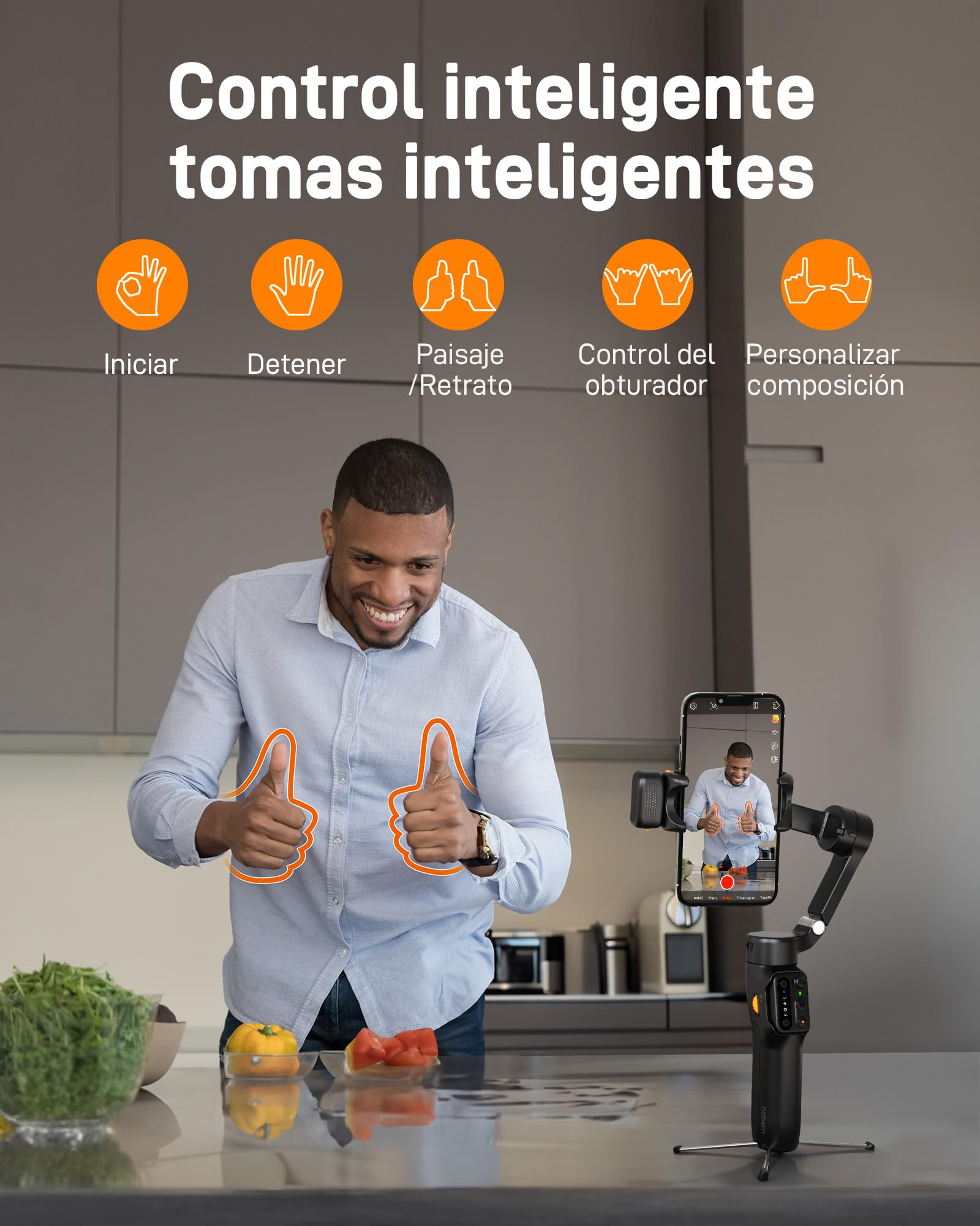 hohem iSteady V3 Gimbal Estabilizador - Estabilizador de cardán 3 Ejes, rastreador magnético de IA, Controlador Desmontable, Poste extendido Incorporado, trípode, Plegable, para Live Stream, vlog