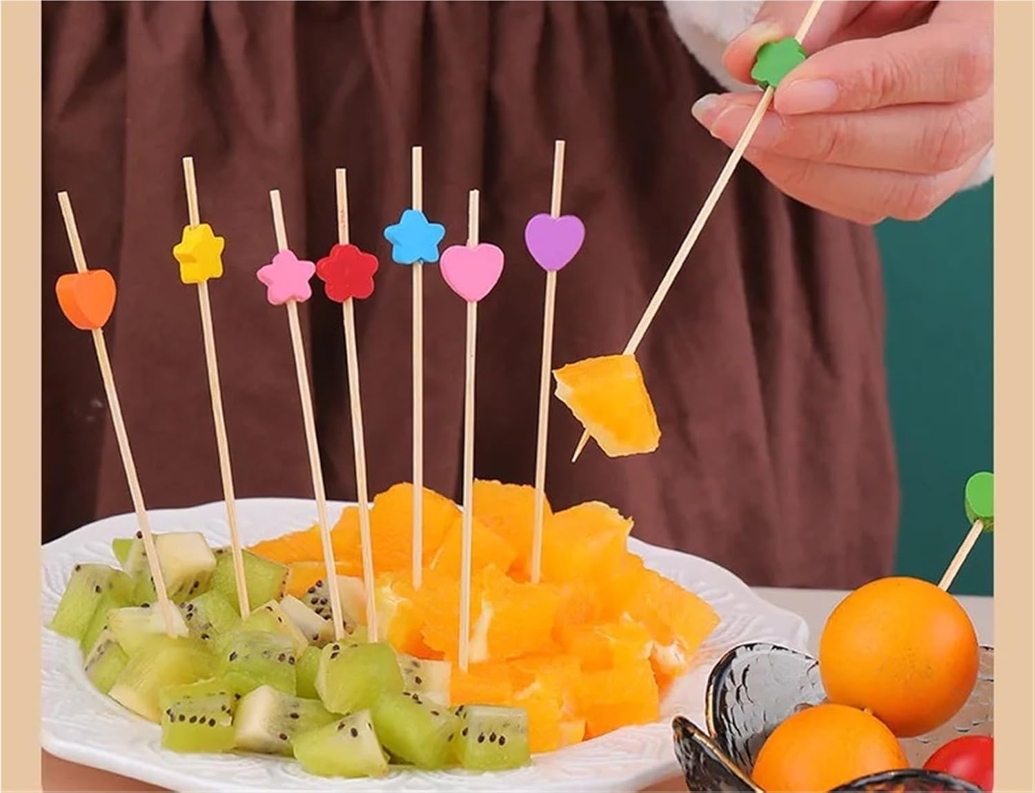 Cocktail Picks 600pcs Bamboo Pick Cocktail Fork For Buffet Home Supplies 12cm mix color star For Garnish Skewering