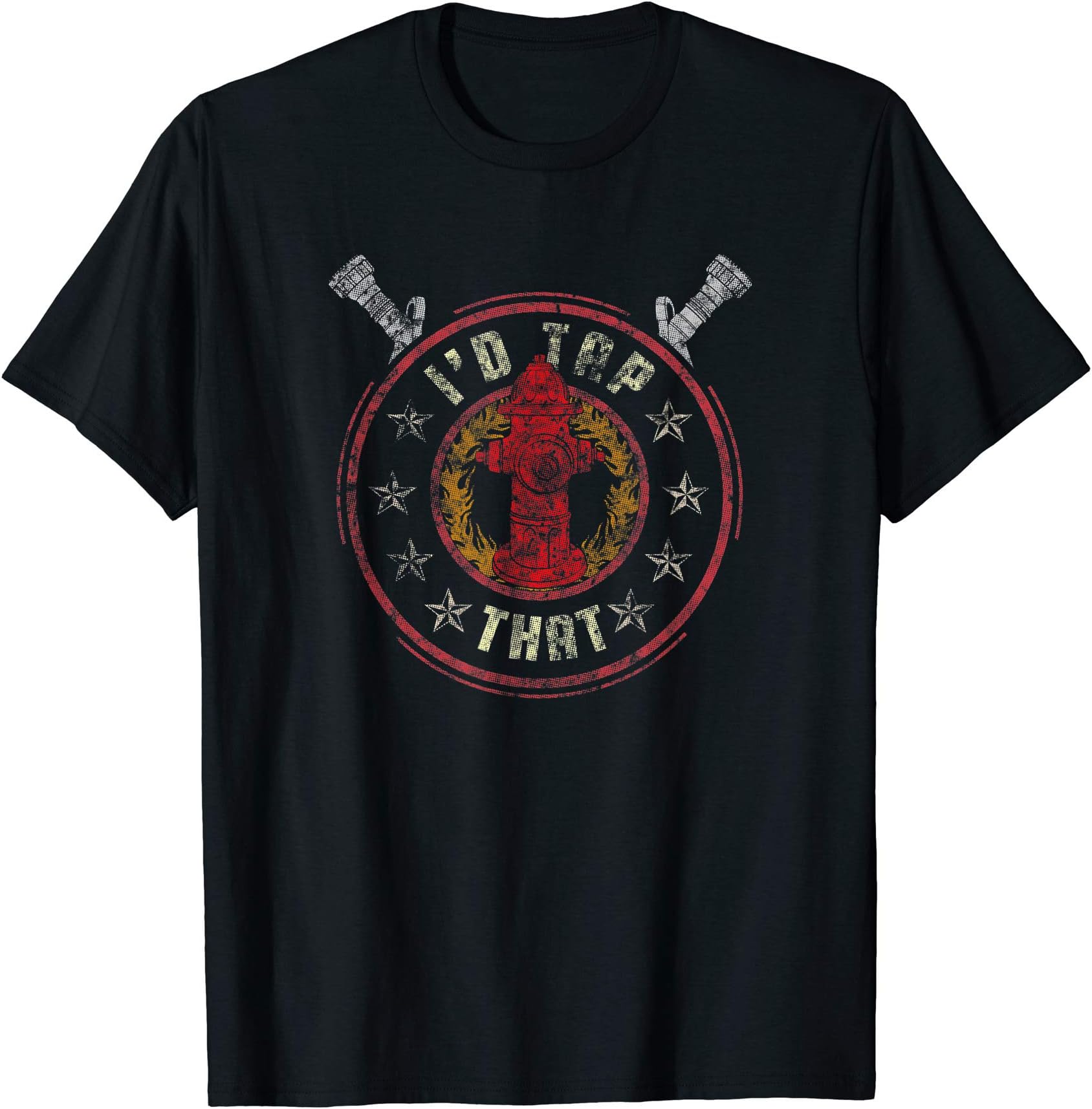Vintage I'd Tap That Fire Hydrant Fireman Shirt Firefighter