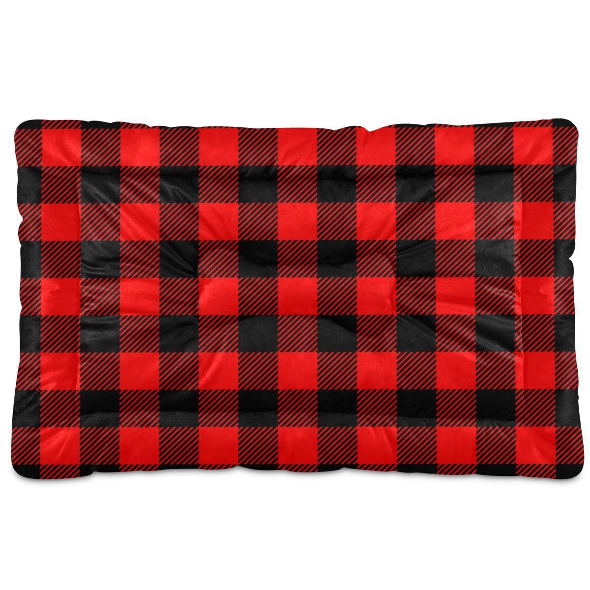 Mazeann Dog Bed Mat Large Pet Bed Black Red Plaid Washable Anti Slip Bottom Dog Fulffy Comfy Kennel Pad Cat Crate Mat Dog Pet Pad, 24 x 36 Inches