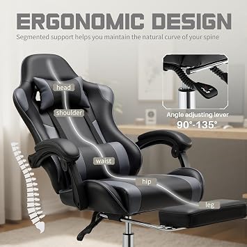 DUMOS Ergonomic Gaming Chair with Footrest, Home Office Desk Chair
