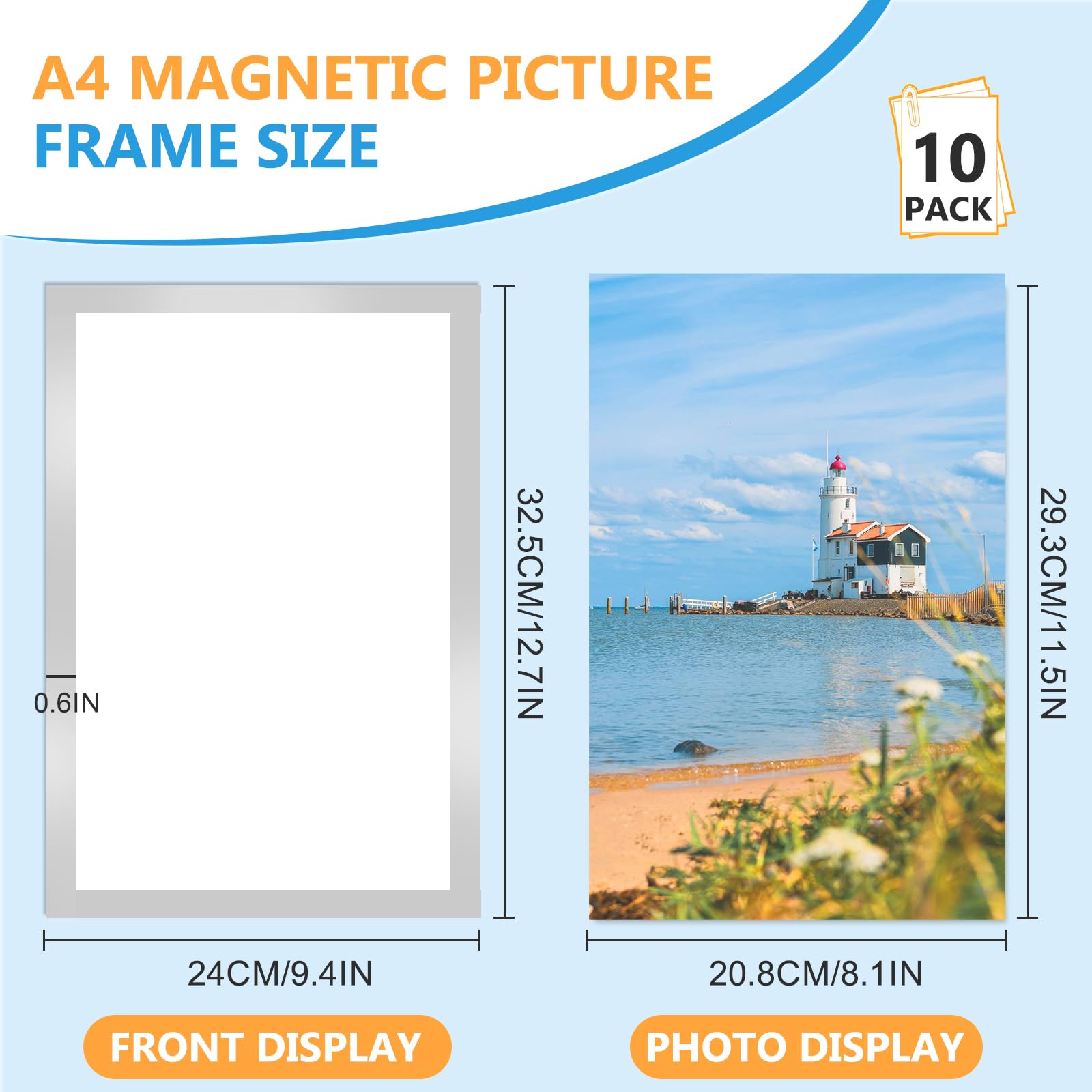 10 Marcos Magnéticos A4 Autoadhesivos GOYADA | Para Documentos, Fotos Y Publicidad | Fáciles De Pegar, Sin Agujeros