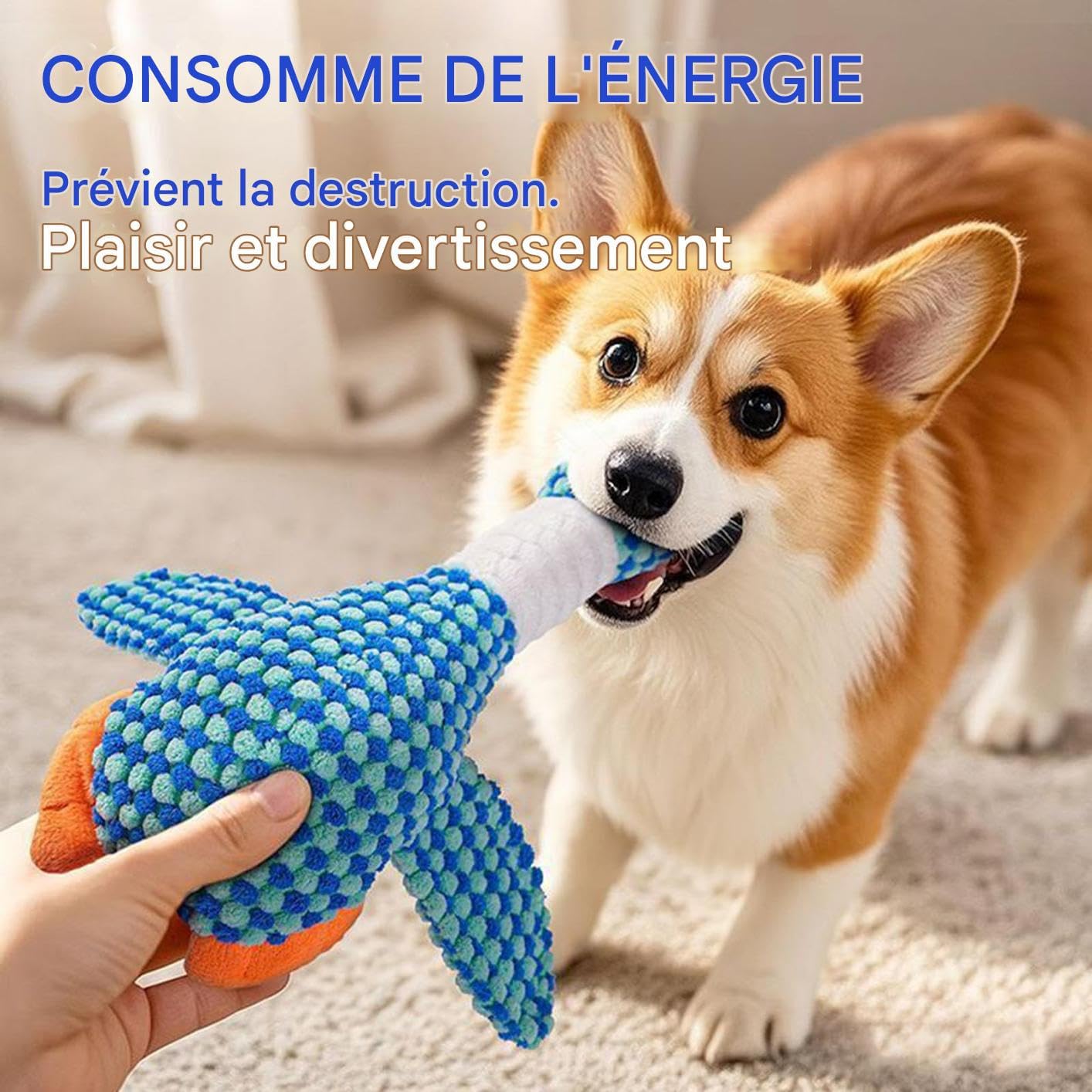 Générique Kauspielzeug für kräftige Hunde, interaktives Plüschtier mit Quietscher, Ente aus Plüsch, extrem strapazierfähig, für Welpen und kleine Hunde