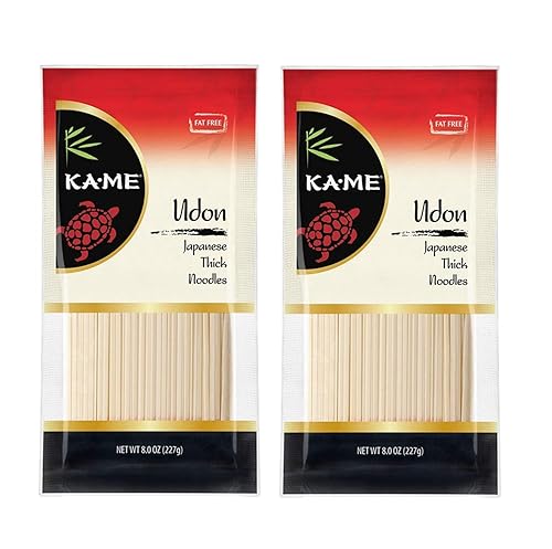 KA-ME Auténticos fideos Udon gruesos japoneses, bajos en grasa, bolsas de 8 onzas (paquete de 2) "Experience Udon Bliss"