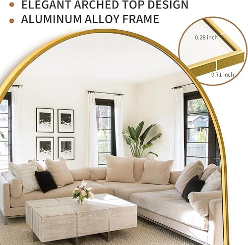 Miniatura 4 de Antok Espejo de suelo, espejo de longitud completa de 64 x 21 pulgadas con soporte, espejo de pared arqueado, espejo sin vidrio, espejo de suelo