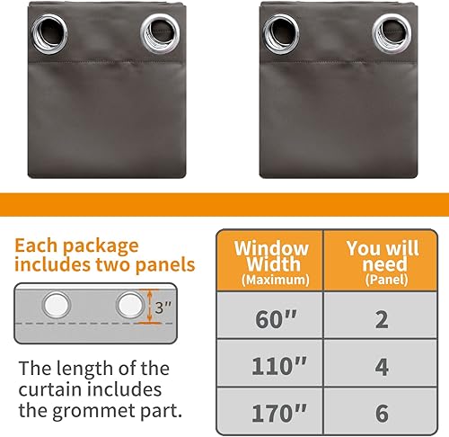 Miniatura 6 de YoungsTex - Cortinas blackout para dormitorio, aislamiento térmico, ojales, oscurecen la habitación, 2 paneles, para sala, sótano y oficina, 42 x 63