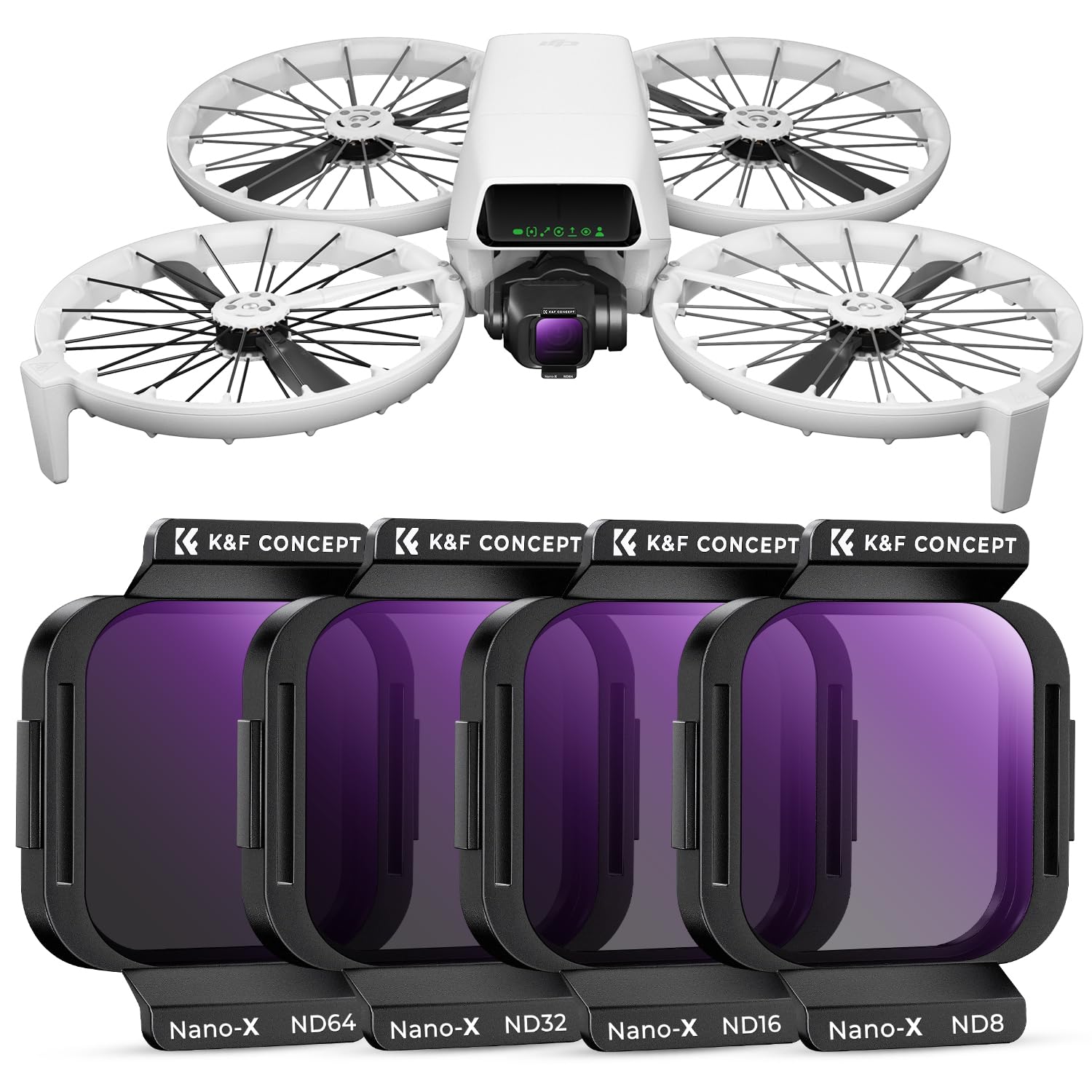 K&F CONCEPT 4 Pezzi Set di ND Filtri per DJI Flip, Filtro Densità Neutra ND8 ND16 ND32 ND64, Vetro Ottico HD Multistrato/Telaio in Alluminio, Drone Lens Accessori