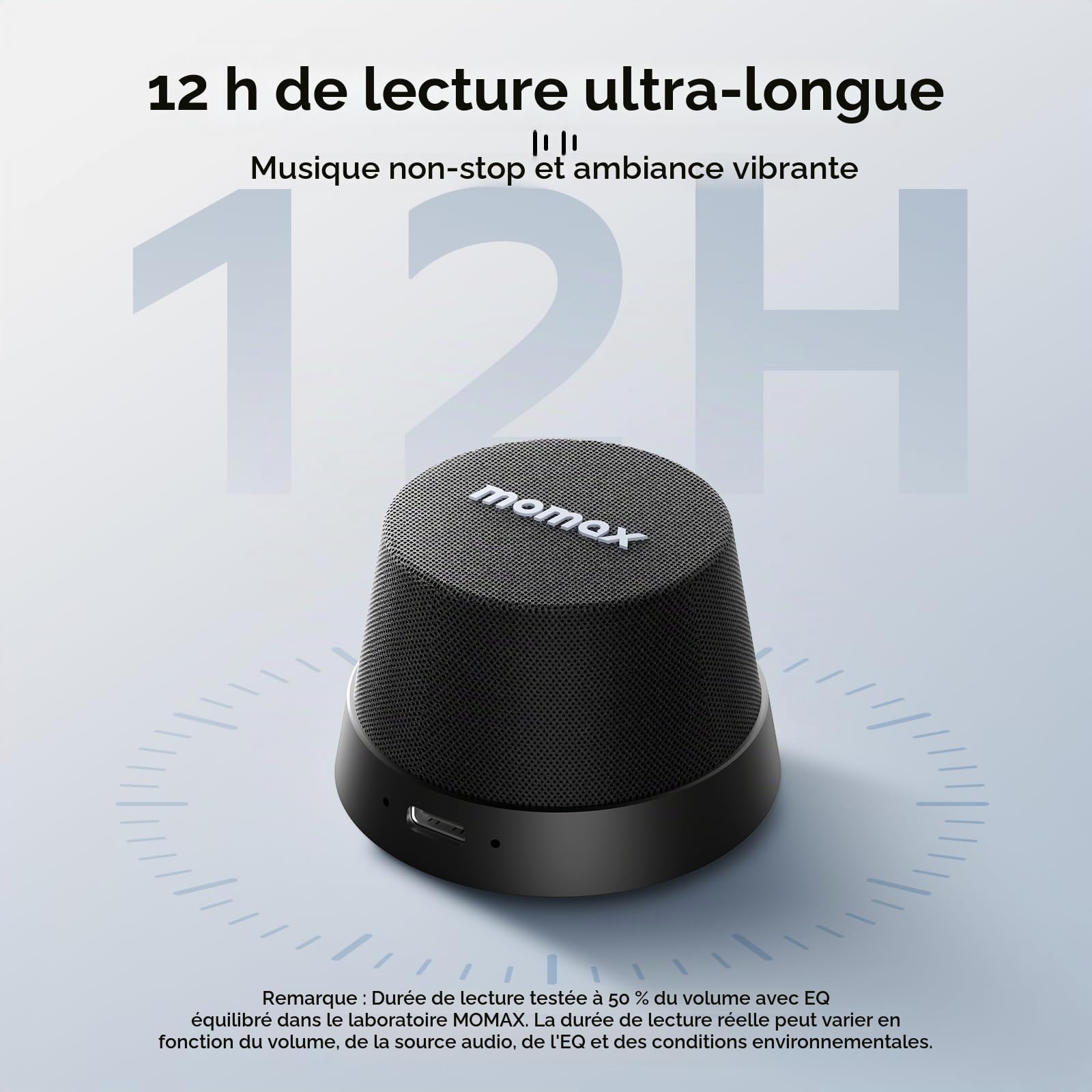 MOMAX Enceinte Bluetooth Ultra‑Portable sans Magnétique, IPX6 Étanche Mini Baffle Haut Parleur TWS‑Stéréo, 12 Heures d’autonomie, Enceinte USB‑C d'extérieur Compacte pour Fête ou Bureau