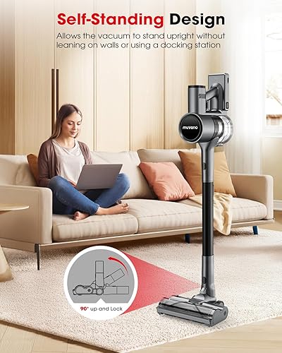 Miniatura 7 de Aspiradoras inalámbricas para el hogar, hasta 55 minutos, potente succión, resistente a los enredos, ligera, recargable con soporte de pared para