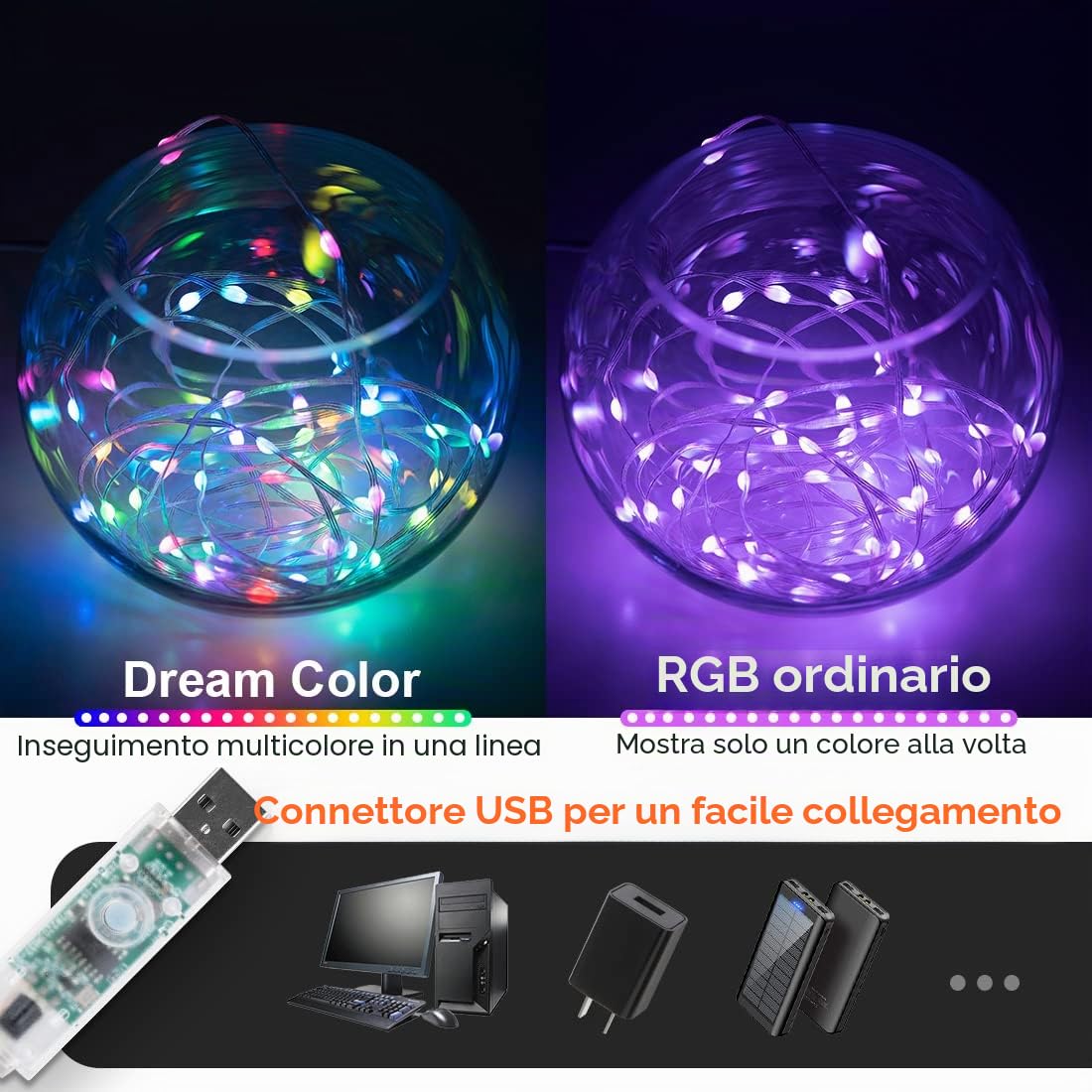 BTF-LIGHTING Smart Fairy String Light 2 Pack RGBIC WS2812B 10M USB Bluetooth Twinkle con timer e telecomando,sincronizzazione musicale Modi divertenti Colore Chasing Lights per Natale Matrimonio Festa