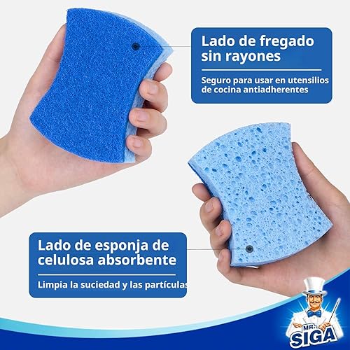 Miniatura 4 de MR.SIGA Esponja exfoliante de celulosa antiarañazos, esponja de doble cara para lavar platos para cocina, paquete de 12 Azul real, azul claro,Verde,
