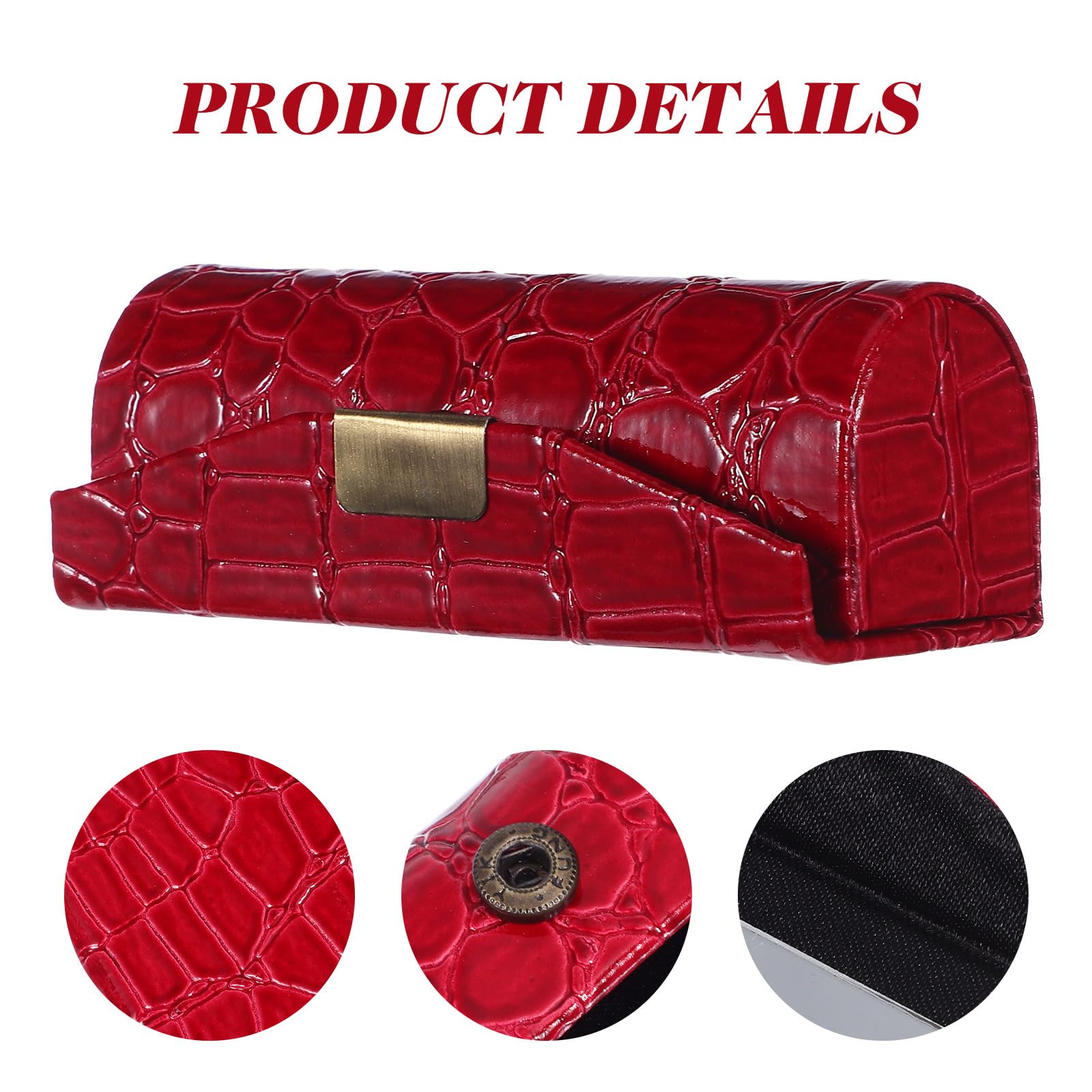 FOMIYES Red Pu Leather Lipstick Case with Mirror, Portable Lipstick Holder - Image 4