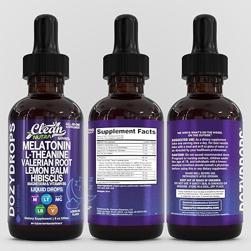 Miniatura 5 de Clean Nutra DozyDrops - Gotas líquidas para dormir con melatonina, L-teanina, raíz de valeriana, bálsamo de limón, hibisco, magnesio y vitamina B6