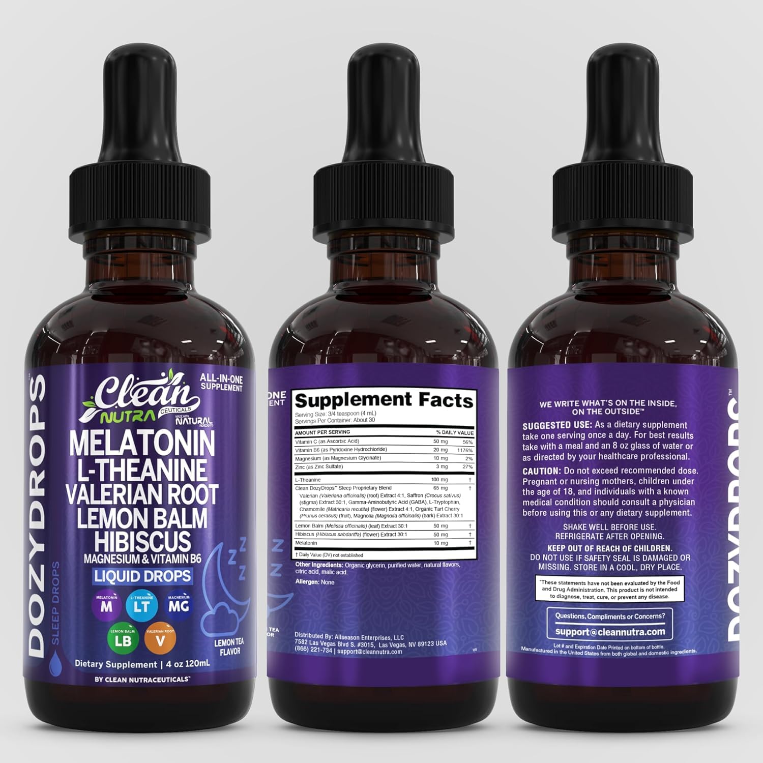 Clean Nutra Melatonin 10mg Drops Magnesium Vitamin B6 L-Theanine Valerian Hibiscus Lemon Balm Supplement Liquid Sugar-Free Vegan Natural Sleep Support Aid Lemon Tea Flavor 120mL Formula — Amazon image 9