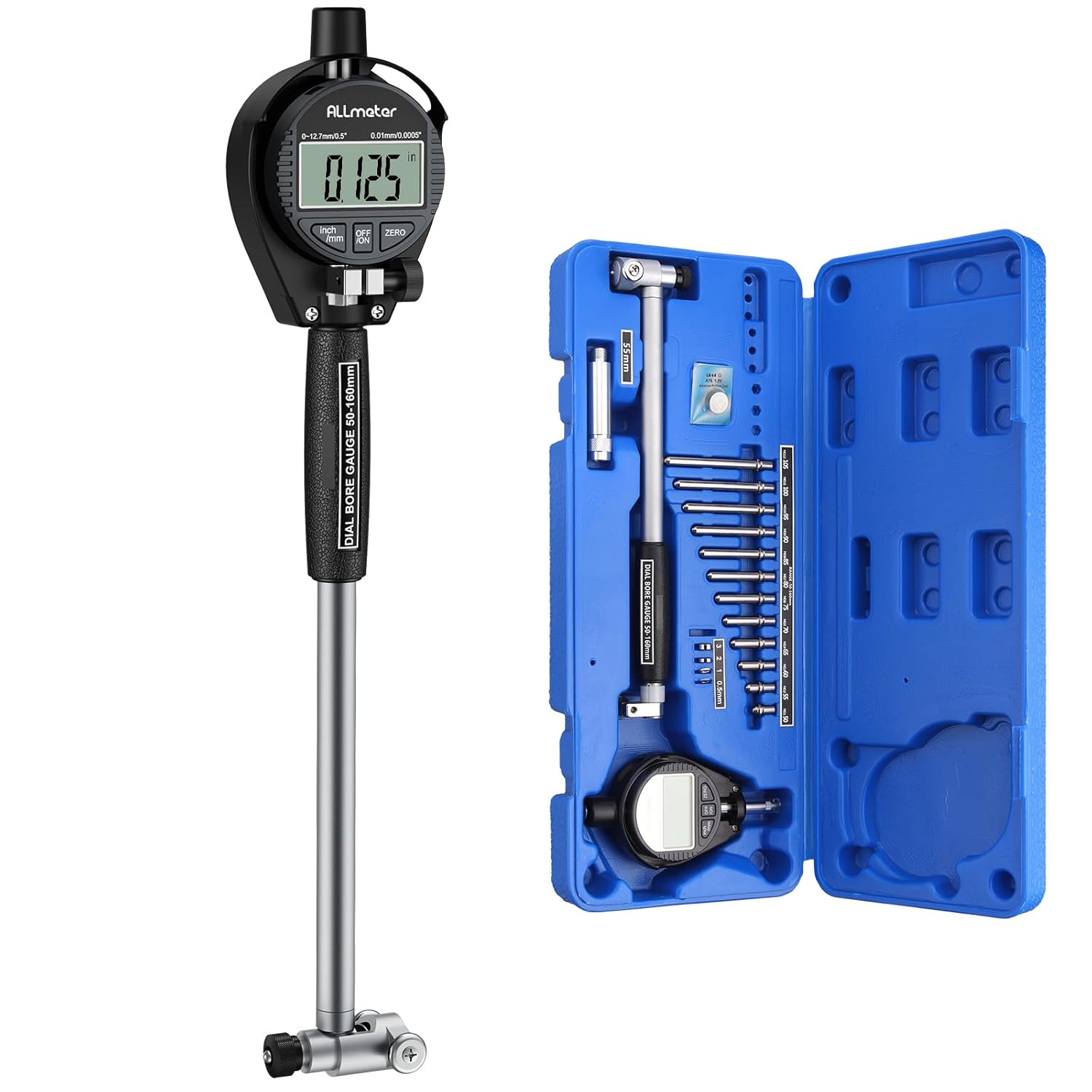 Digital Bore Gauge 50-160mm (2-6") - 0.01mm Precision Internal Diameter Measuring Tool with 12 Probes & Case for Engine Cylinders, Automotive and Machining