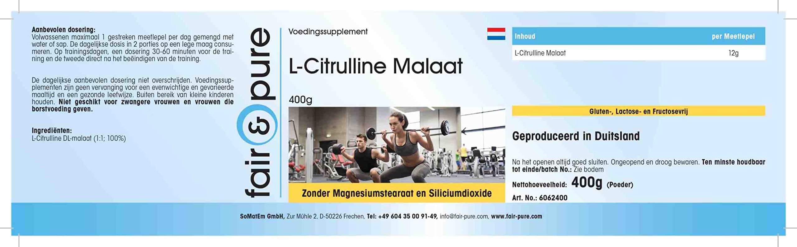 Fair & Pure® - L-Citrulline Malate - 400 g de poudre - 100% substance pure sans additifs