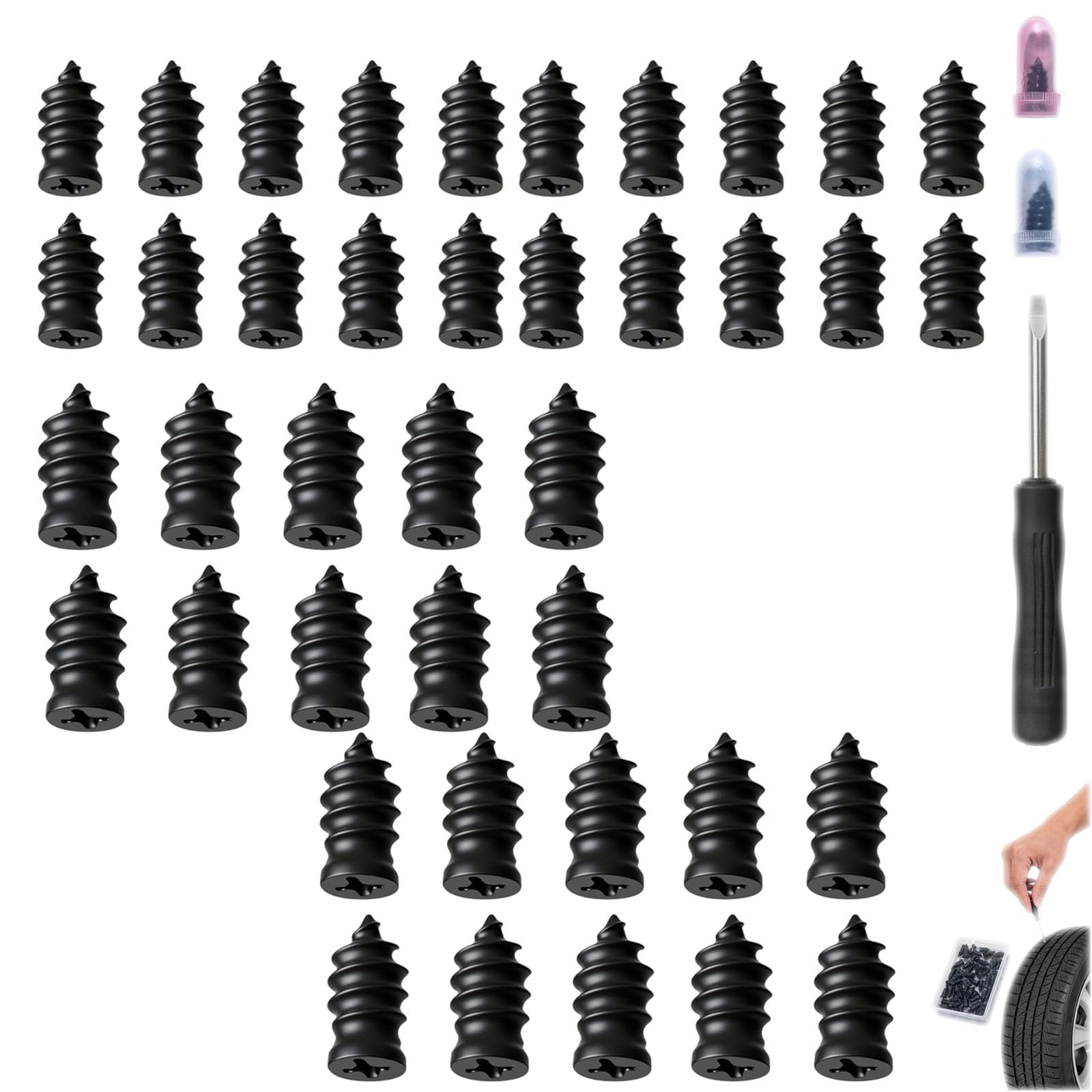 Tire Repair Rubber Nails Kit with 2 Sizes Screw in Tire Repair Plugs for Car Motorcycle Truck Bike