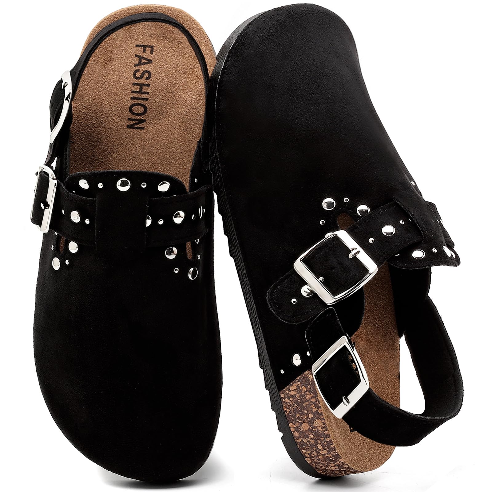 Sabot Uomo Donna, Ciabatte Unisex Chiuse in Pelle Scamosciata con Sottopiede in Sughero, Cinturino Regolabile sul Tallone, Sandali Pantofola Antiscivolo Comode Traspiranti, Ideali per Casa Giardino