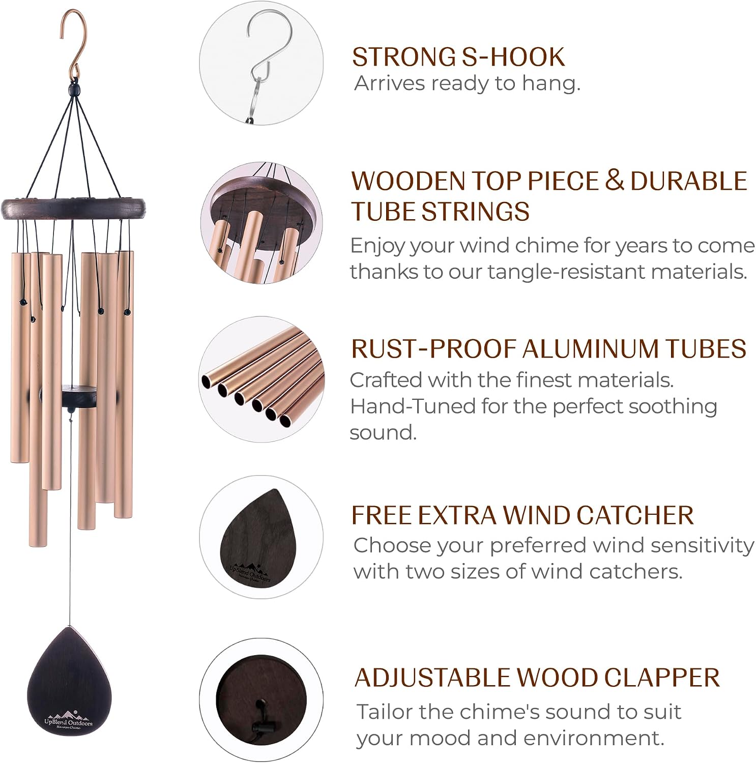 Gold Wind Chimes for Outside Deep Tone, 28 Inch Havasu Hand Tuned E Major Wind Chime, Adjustable Clapper, Aluminum Beech Wood Garden Patio Porch Decor, Memorial Housewarming Gift