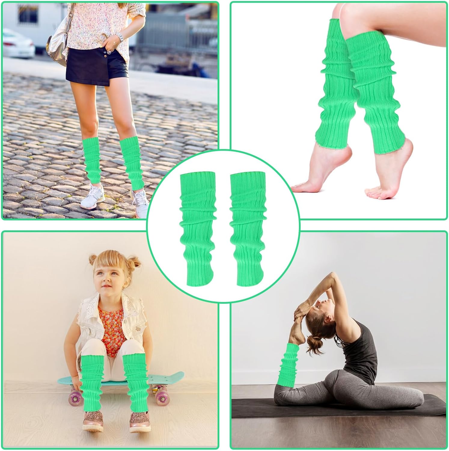 2 Pairs Neon Leg Warmers 80s Accessories for Women, Neon Pink and Green Socks, Retro Legwarmers Ribbed Leg Socks 80s 90s Stylish Accessories for Women Party Dance Sports Yoga - Image 7