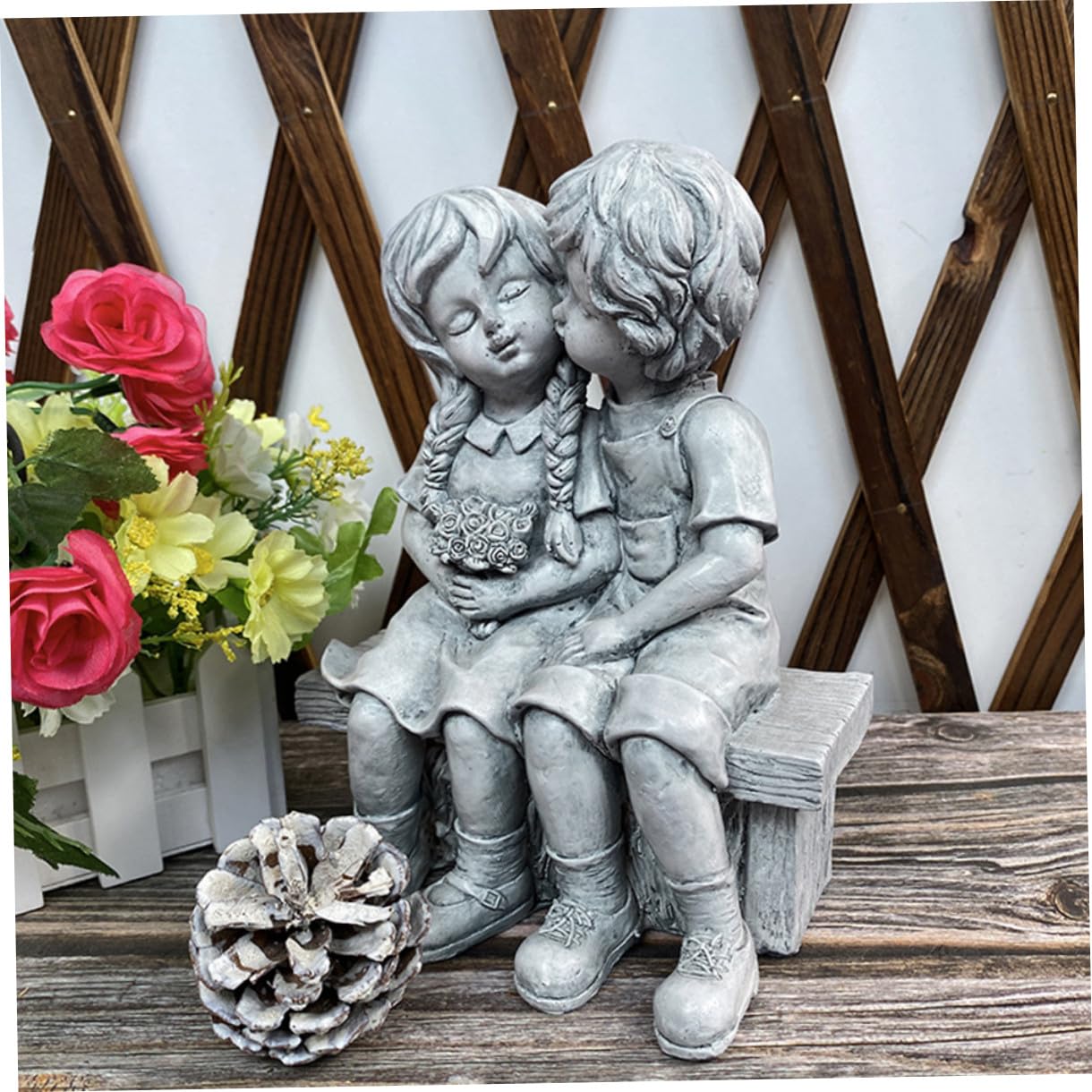 Abaodam Statua in Resina Boy Girl Decorazione Giardino Esterno Cortile Decorazione Casa Esterna