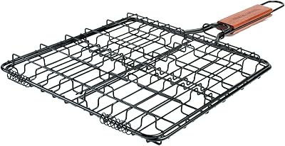 Charcoal Companion CC3507 19-Inch by 10-Inch Non-Stick Stuff-A-Burger Basket with Rosewood Handle