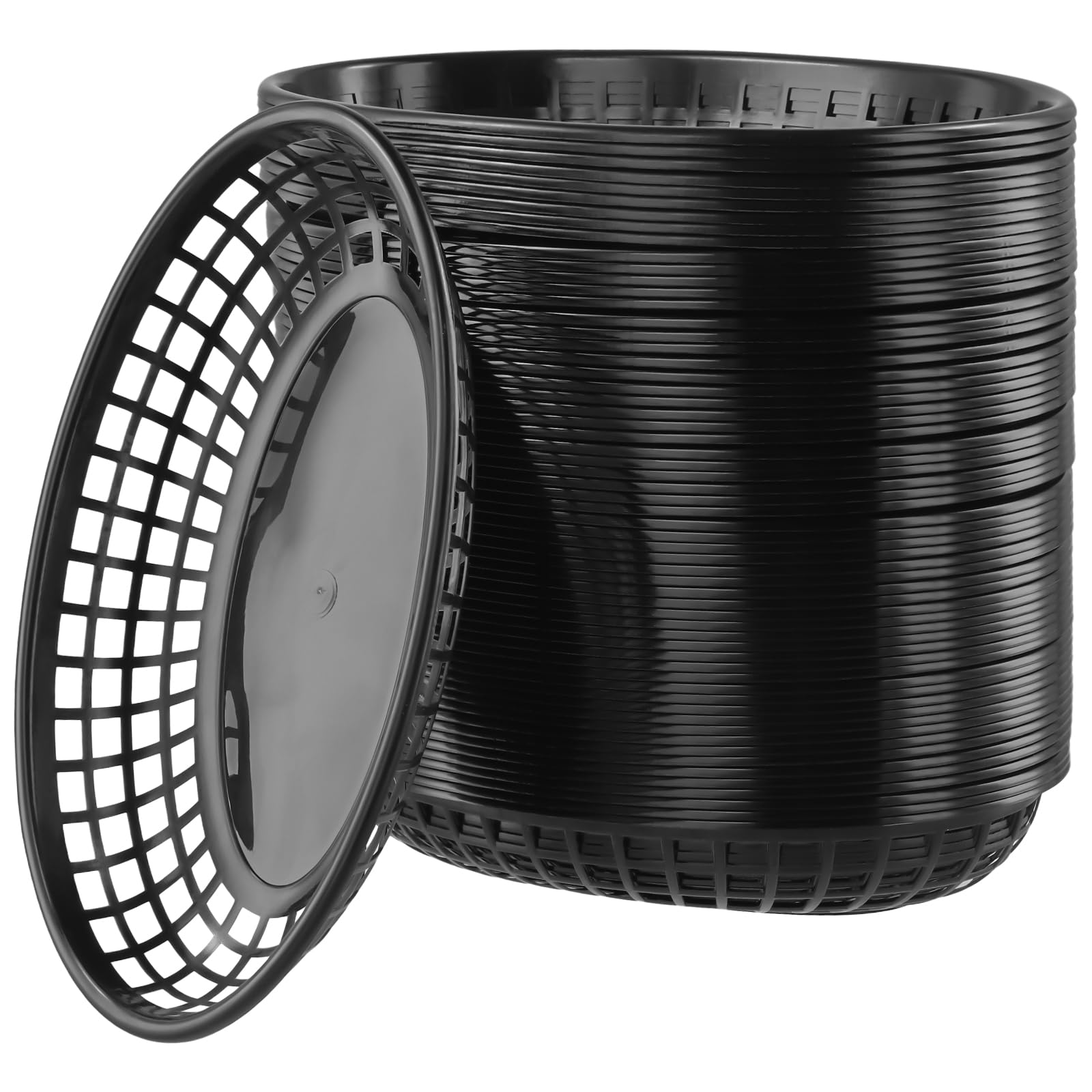 SINJEUN 60 PCS Oval Fast Food Basket, 22.5x14x4cm Plastic Fast Food Storage Baskets, Black Fast Food Serving Baskets for Fries, Burgers, Sandwiches